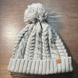 Timberland Gray Knit Pom-Pom Beanie